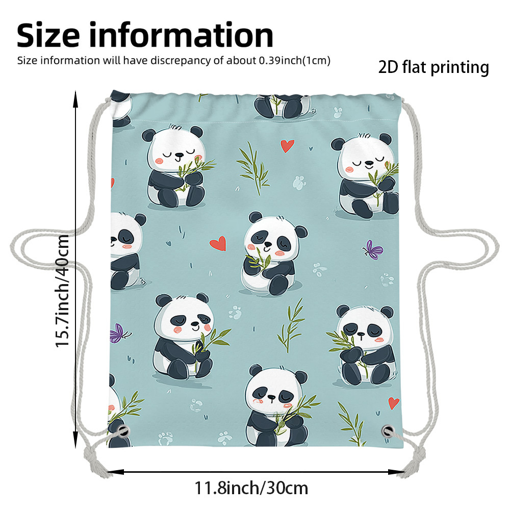 TEMU 1pc 2d Flat Printed Stylish Drawstring Backpack With Cute Cartoon Panda Design Theme, Perfect For Fitness. It Features A Drawstring Design, Is