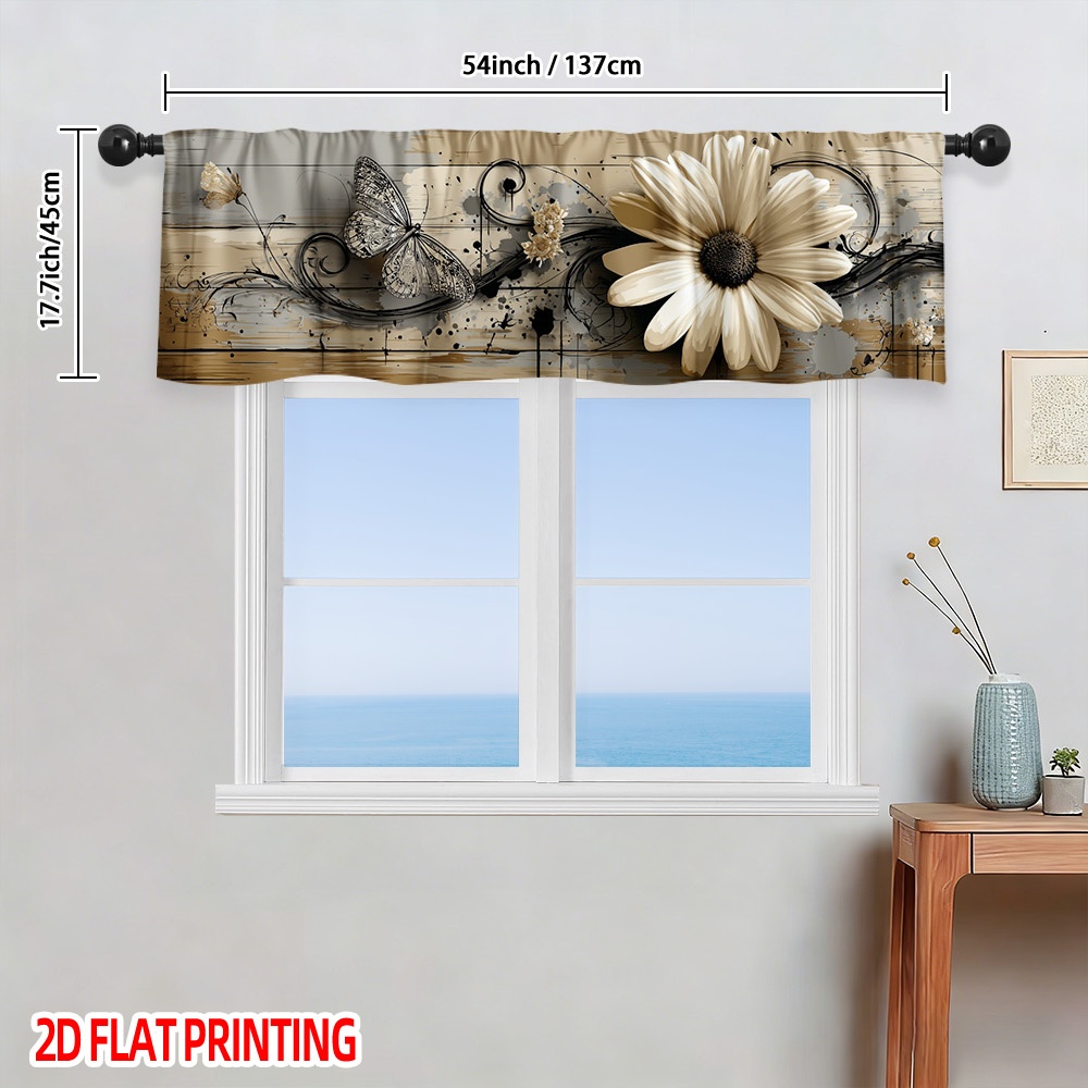 TEMU 2d Flat - 2d Flat - 2d Flat, 1pc And Daisy Art Window Valance Curtain - Short Fabric With Grommet Top For Kitchen, Living Room, Bedroom - Modern