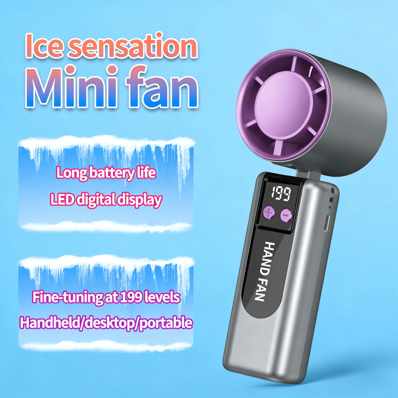 Portable High-performance Foldable Handheld Fan, Portable Usb Cooling Fan - Micro Semiconductor Turbo Fan, 90 Degree Foldable Design, Handheld Fan With 2pcs Additions