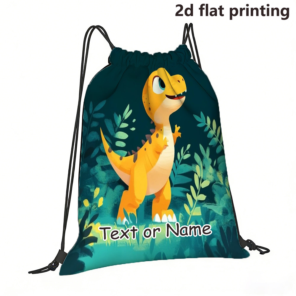 TEMU 1pc Custom Dinosaur Print Backpack With Name/text - -themed School Bookbag, Oxford Fabric Drawstring Bag Suitable For Travel, Gym, Picnic, Beach
