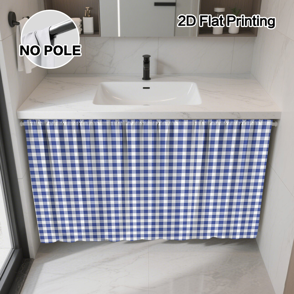 TEMU 2d Flat, 1pc Blue And White Checkered Window Curtains Suitable For Kitchen, Balcony, Cabinet Storage - Semi-sheer Rod Pocket Panels With Classic