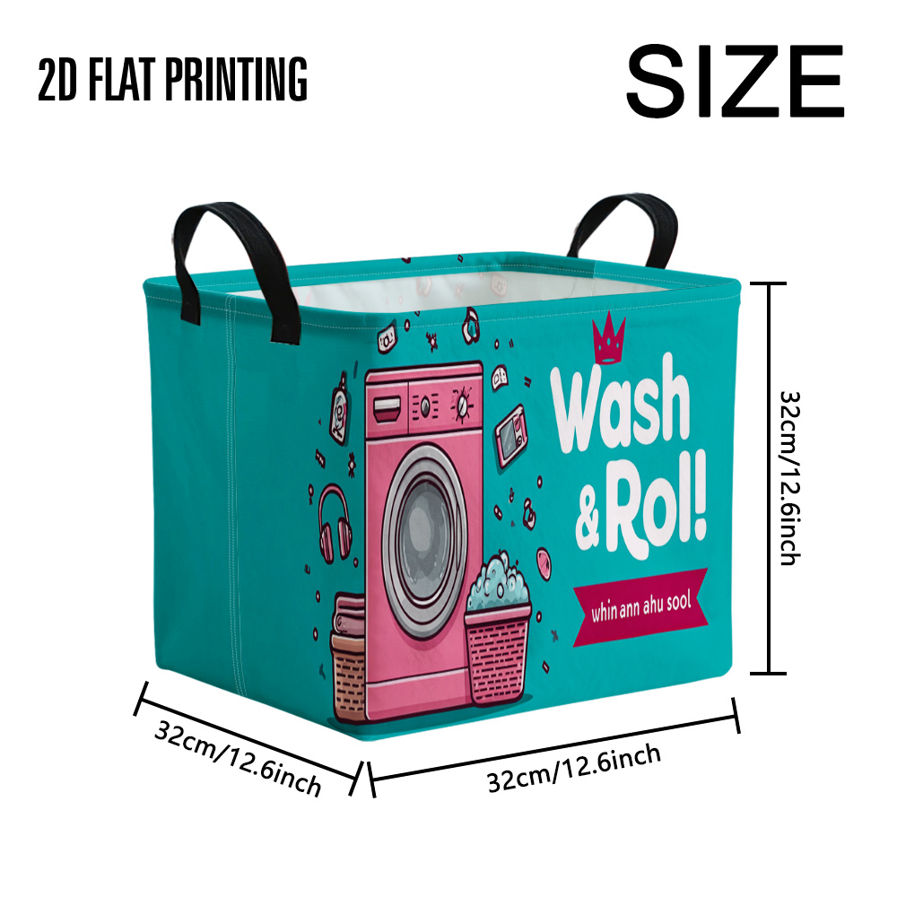 TEMU Rectangular Storage Basket With A Fun Laundry Day Print, Perfect For Organizing Books, Clothes, Gifts, And Pets - Great For Home, Office, Dorm,