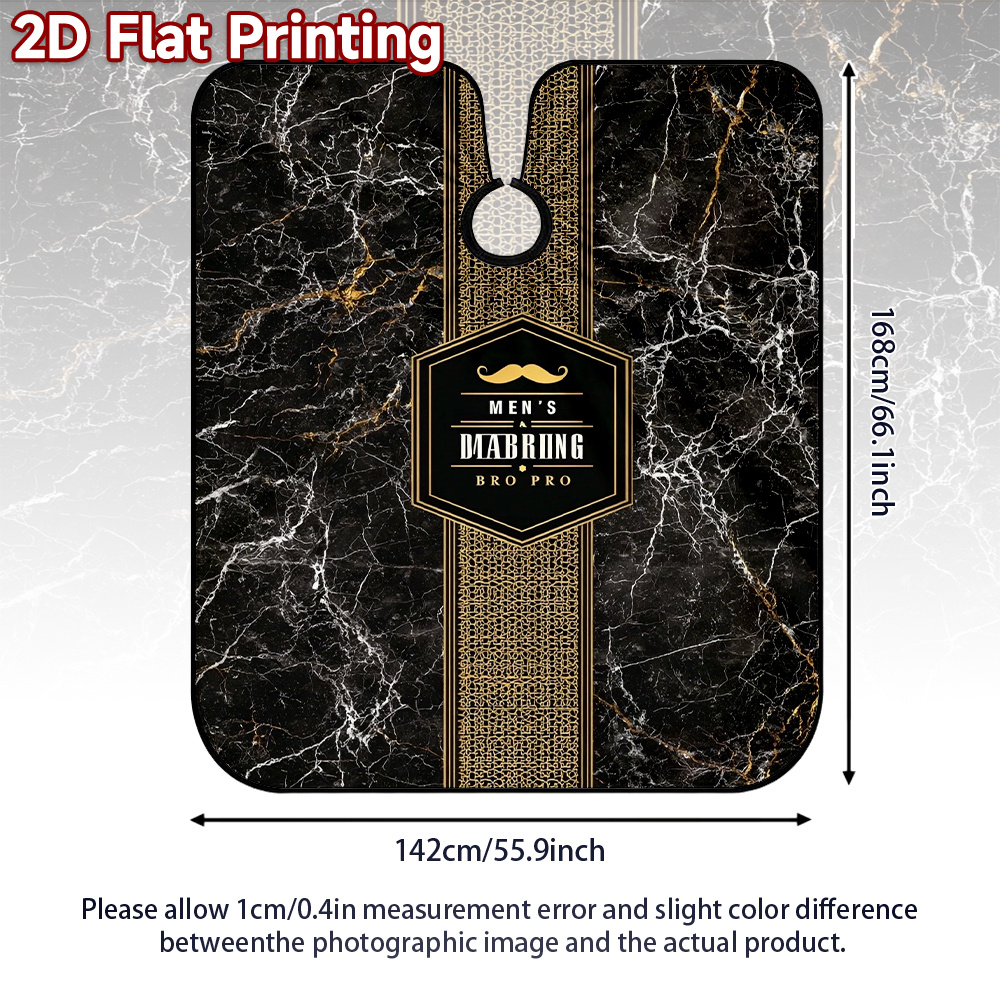 TEMU Professionelles Friseurumhang im 2D-Flachdesign, ein Stück mit goldenbesetztem Marmor-Muster. Hergestellt aus strapazierfähigem Polyestergewebe,