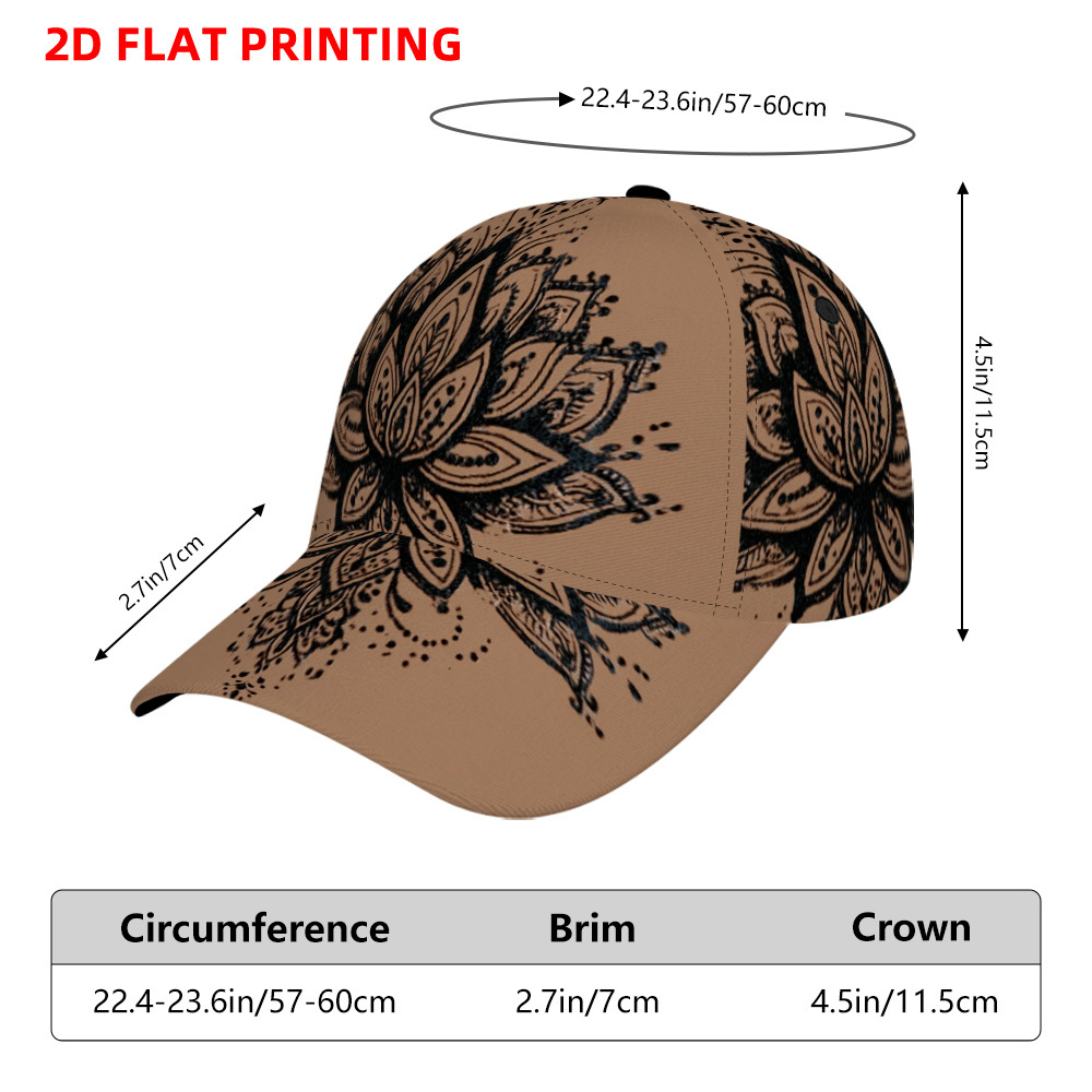 TEMU 1 pièce Casquette de baseball à impression 2D plate motif mandala lotus, casquette de baseball à visière incurvée , casquette de sport pour ,