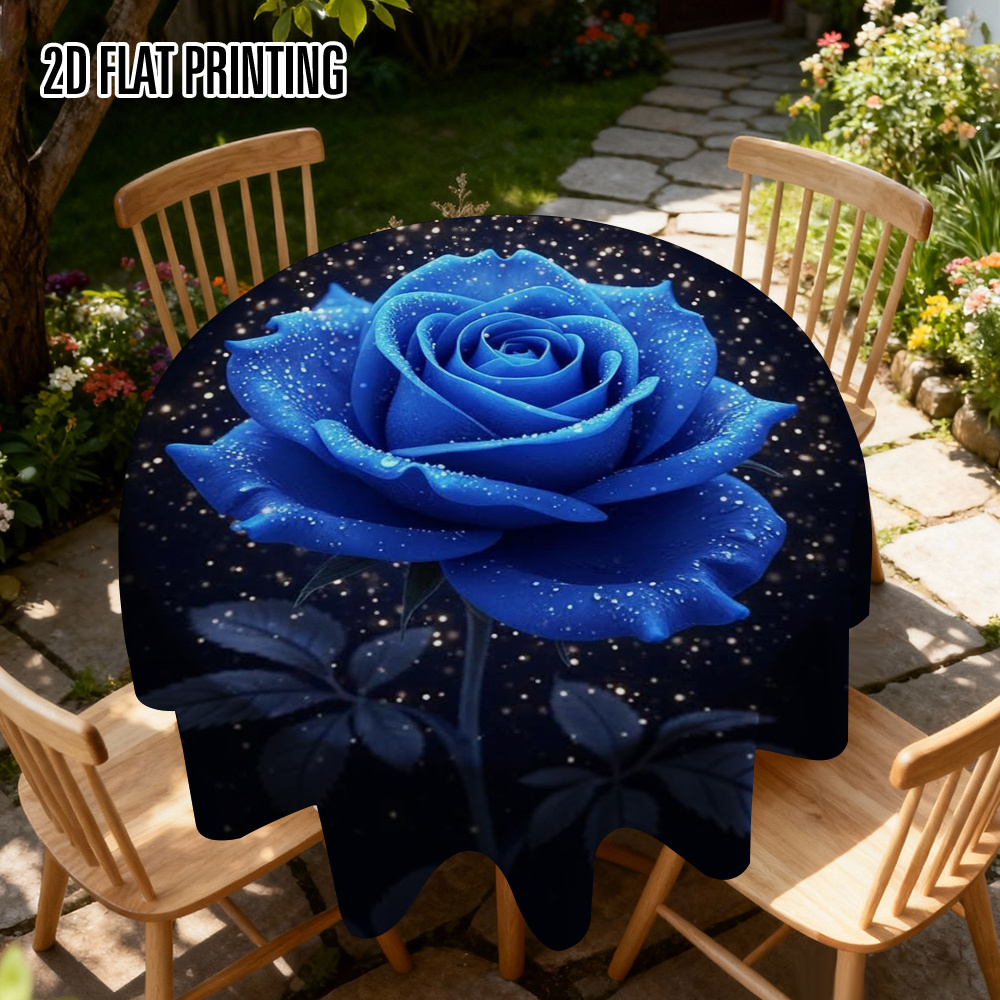 TEMU This Round Tablecloth Features A Blue Rose Print And Is Designed For Use In Homes, Kitchens, And Outdoor Settings. Ideal For Holiday Occasions,