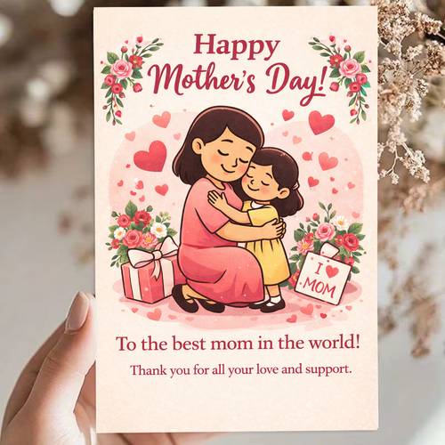 1pc mothers day greeting card mother and daughter hugging with to the in the world moms mothers day cute pastel illustration greeting card