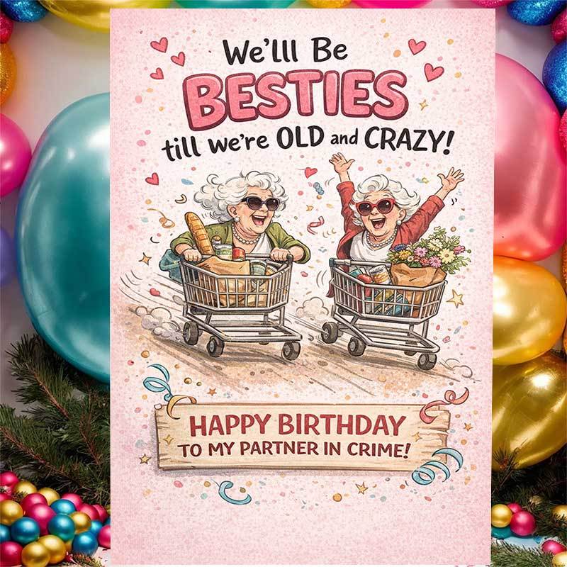 1pc funny bestie birthday card   theme cute cartoon friends   humorous greeting for bff sister wife girlfriend her gift idea party celebration couples  