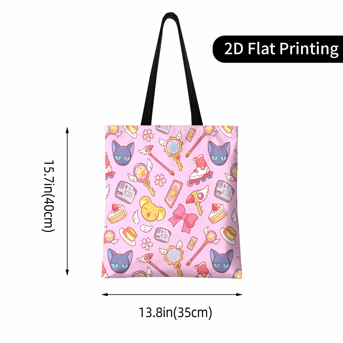 TEMU 1pc A Whimsical, Anime-inspired Tote Bag Featuring A Pink Background, Designed For Casual Use. Its Style Makes It Perfect For The Office,