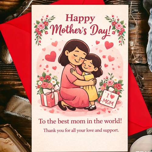 1pc mothers day greeting card mother and daughter hugging with to the in the world moms mothers day cute pastel illustration greeting card
