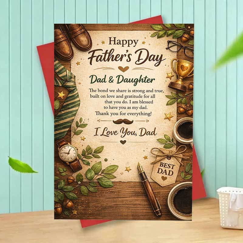 TEMU 1pc Fathers Day Card From Daughter To Dad Thank You Message Elegant Vintage Style Gift For Husband Father Grandpa Birthday Or Anniversary