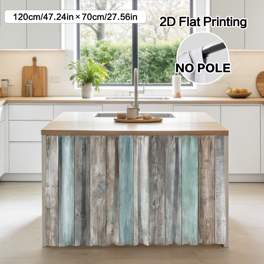TEMU 2d Flat - 2d Flat - 1pc Curtain And Cabinet Decor, 2d Flat Rustic Wooden Stripes Printed Patterns, Rod Pocket Craft For Quick Hanging, -free To