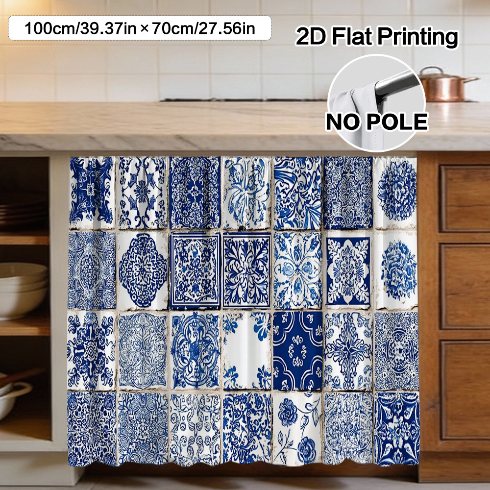 TEMU 2D Flat - 2D Flat - (2D Flat) 1 pz Decorativa in Poliestere per Armadietti da Cucina, Design Decorativo Blu Stampato, per Armadi e Mensole,