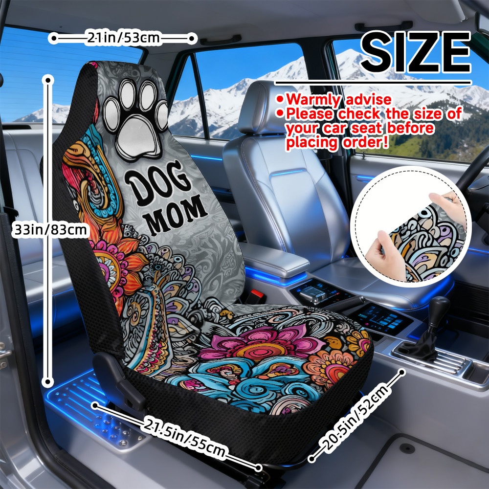 TEMU Housses de siège auto universelles 2 pièces, confortables et faciles à installer, lavables en machine, avec motif floral chiens, parfaites pour