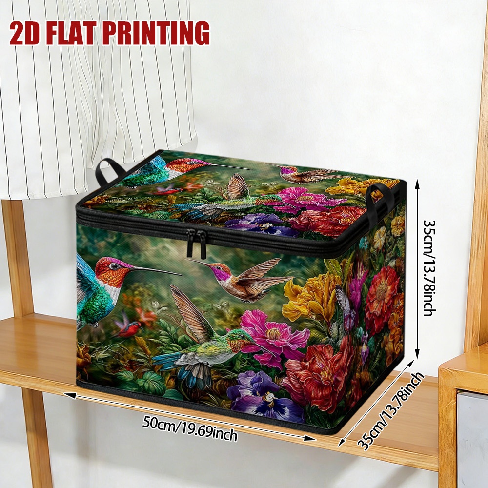TEMU (2D Plat) 1pc de Rangement à Couvercle et Fleurs en Bouquet, Organisateur à Fermeture Éclair de Place, Rangement de Literie, Rangement de Salle
