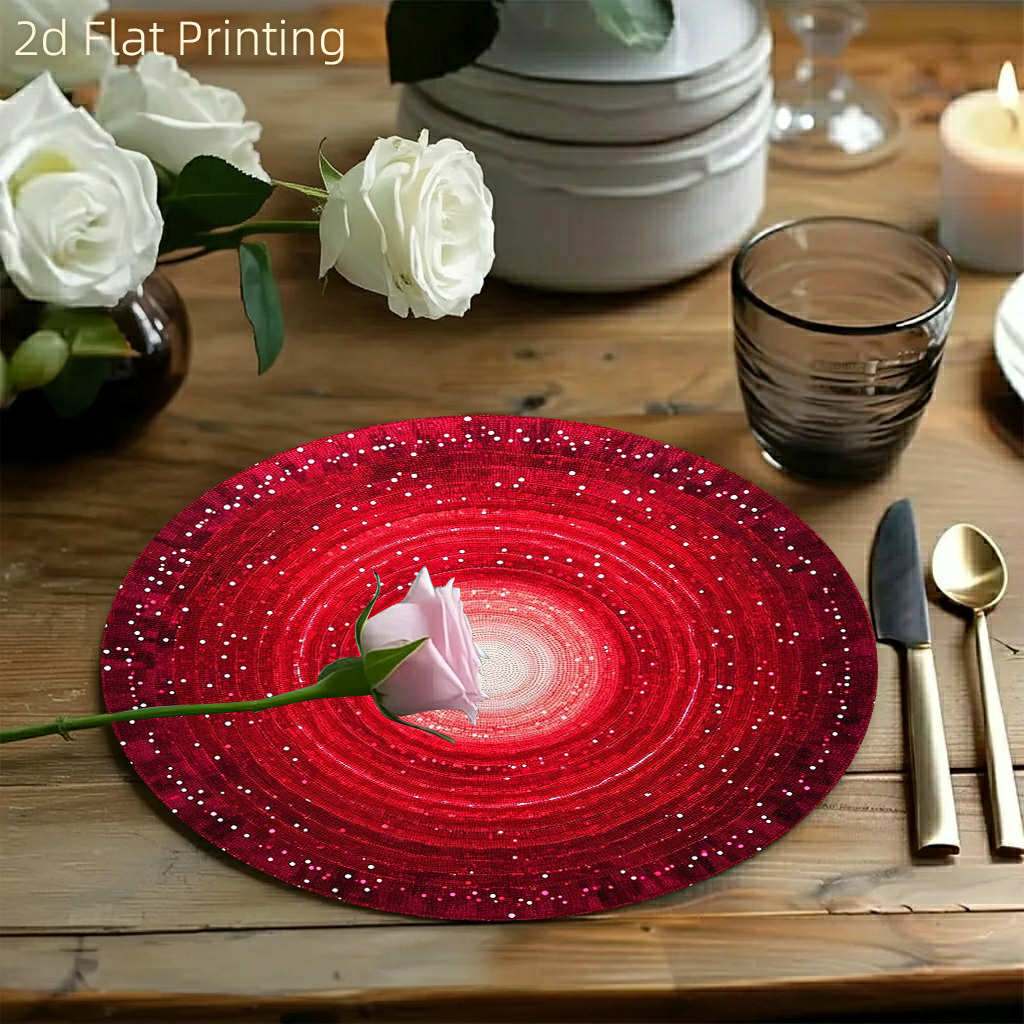 TEMU Set Of 6 Decorative Placemats Featuring A Gradient Red . Round Placemats Are Made Of Non-slip, Heat-resistant, And Easy-to-clean Polyester,