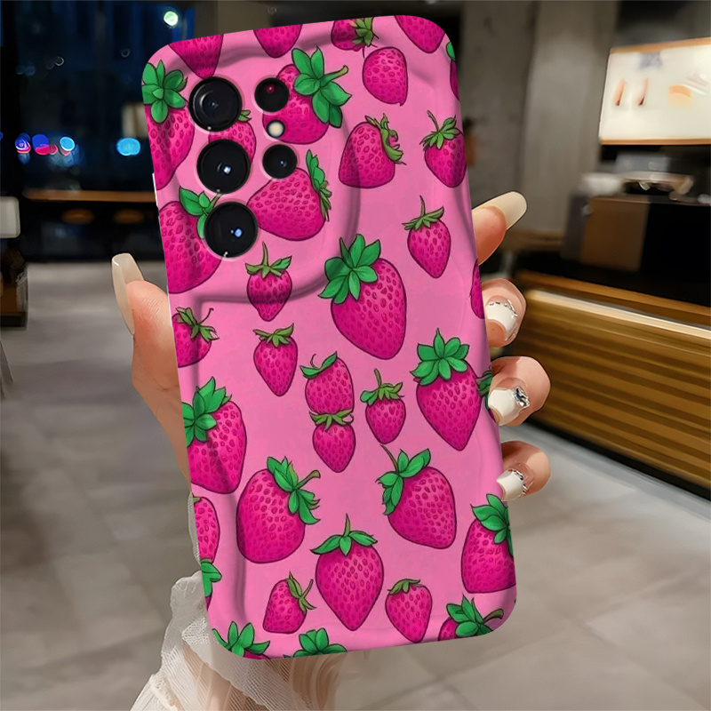 TEMU Phone Case: Strawberry Sweetheart Pink Background Phone Case, Durable Protective Cover, Compatible With Galaxy A13 A14 A16 A20s A25 A26 A30 A31