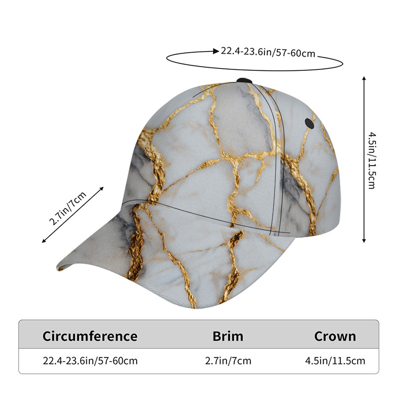 TEMU 1pc, Two-dimensional Flat Print, Sophisticated Golden Patterns On A White Adjustable Snapback Baseball Cap - A Lightweight And Fashionable Item