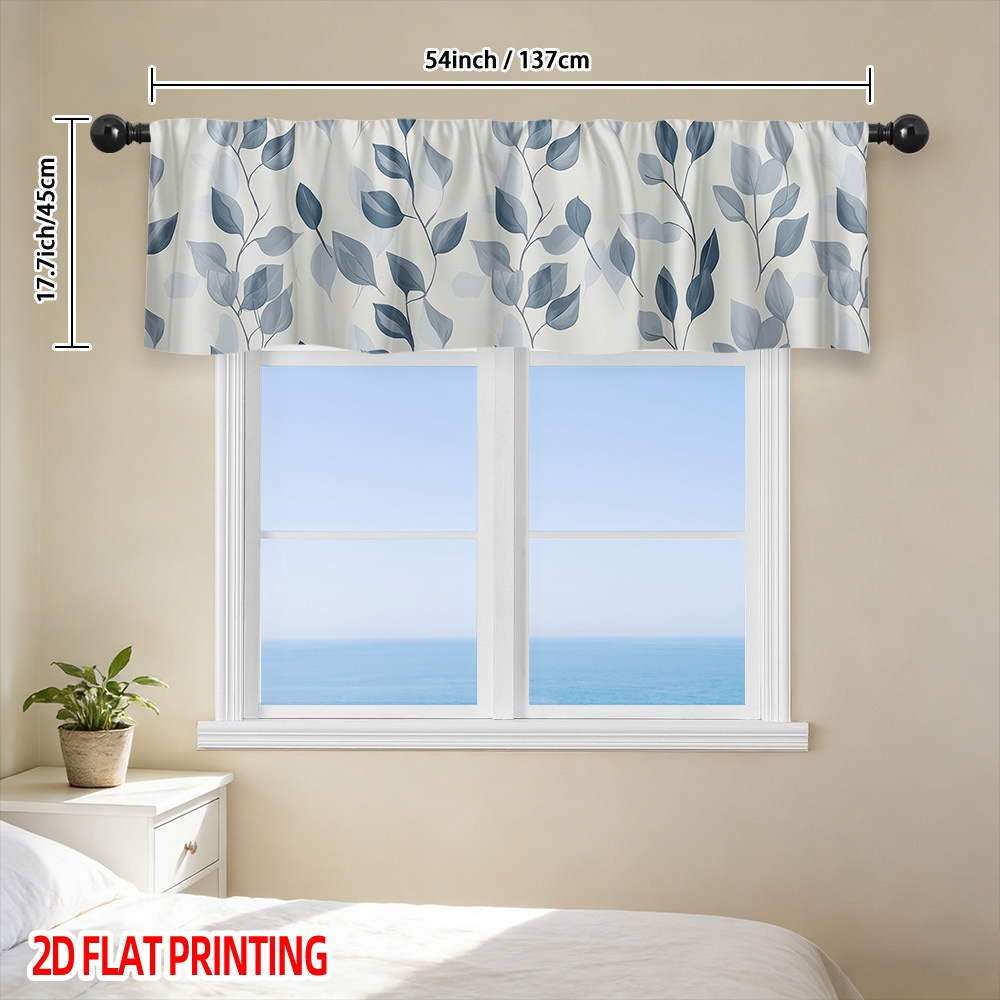 TEMU Store Plat 2D - Store Plat 2D, 1 Pièce de Rideau de Cuisine à Feuilles de Foliage Bleu - Store en Polyester Filtrant pour Cuisine, Salon,