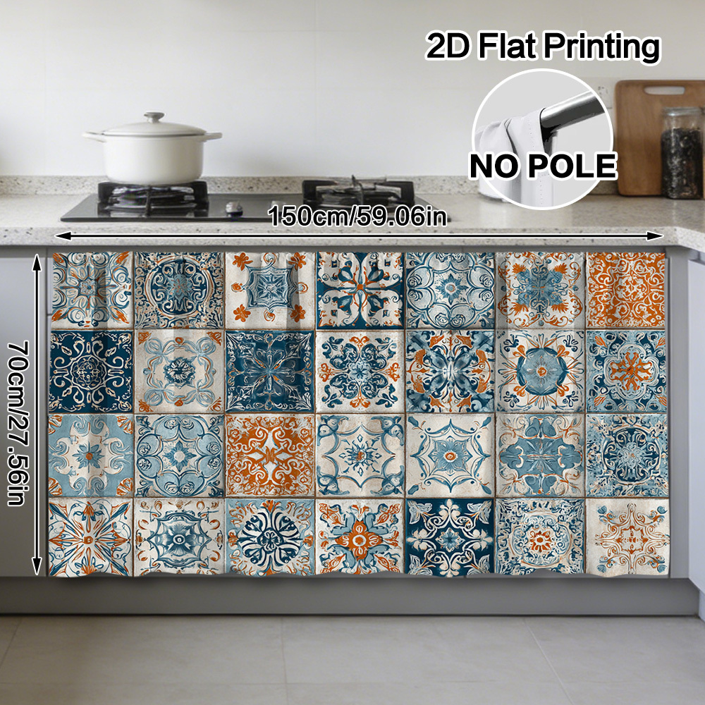 TEMU 2d Flat, (2d Flat) 1pc Classic Ornate Floral Mosaic Pattern Cabinet Decor Curtains, Rod Pocket Structure, , Simple Hanging, Perfect For Kitchen,
