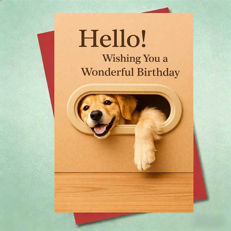 TEMU 1pc Golden Retriever Puppy Birthday Card Suitable For Birthdays, Weddings, - Cute Dog Greeting Card With Envelope, Warm Brown Suitable For ,