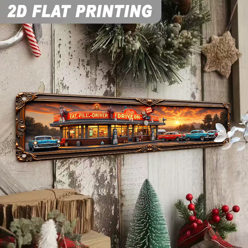 TEMU 2d Flat - Retro 2d Flat Signboard | Mid-century American Diner With , Vintage Decorative Art For Cafes, Restaurants, Living Rooms, Hotels,