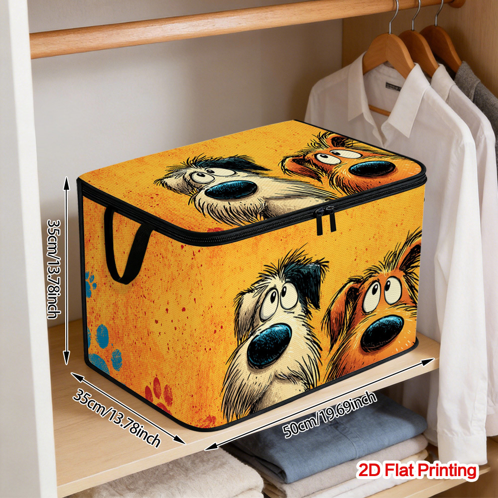 TEMU 1pc 1pcs Cute Dogs & Storage Box With Zippered Lid - Large Foldable Oxford Cloth Organizer Suitable For Clothes, Blankets,,, Room - Durable