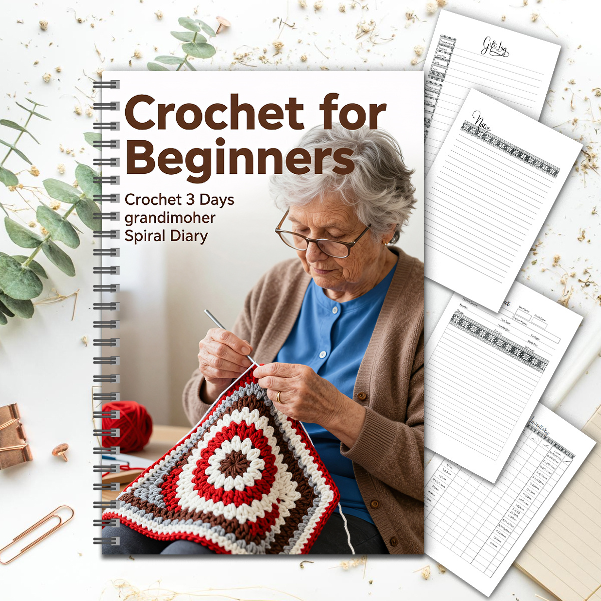 TEMU Beginner Crochet Spiral Notebooks, Learn Basic Stitches, Spiral Bound Portable Journal For Knitting & Crochet Lovers, Yarn Log Book To Track