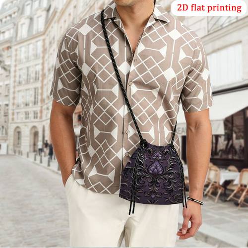 1pc men purple damask crossbody bag with adjustable strap lightweight reusable suitable for outdoor commuting bachelor party gift casual drawstring bag for daily use suitable for outdoor activities party favors small 2d flat