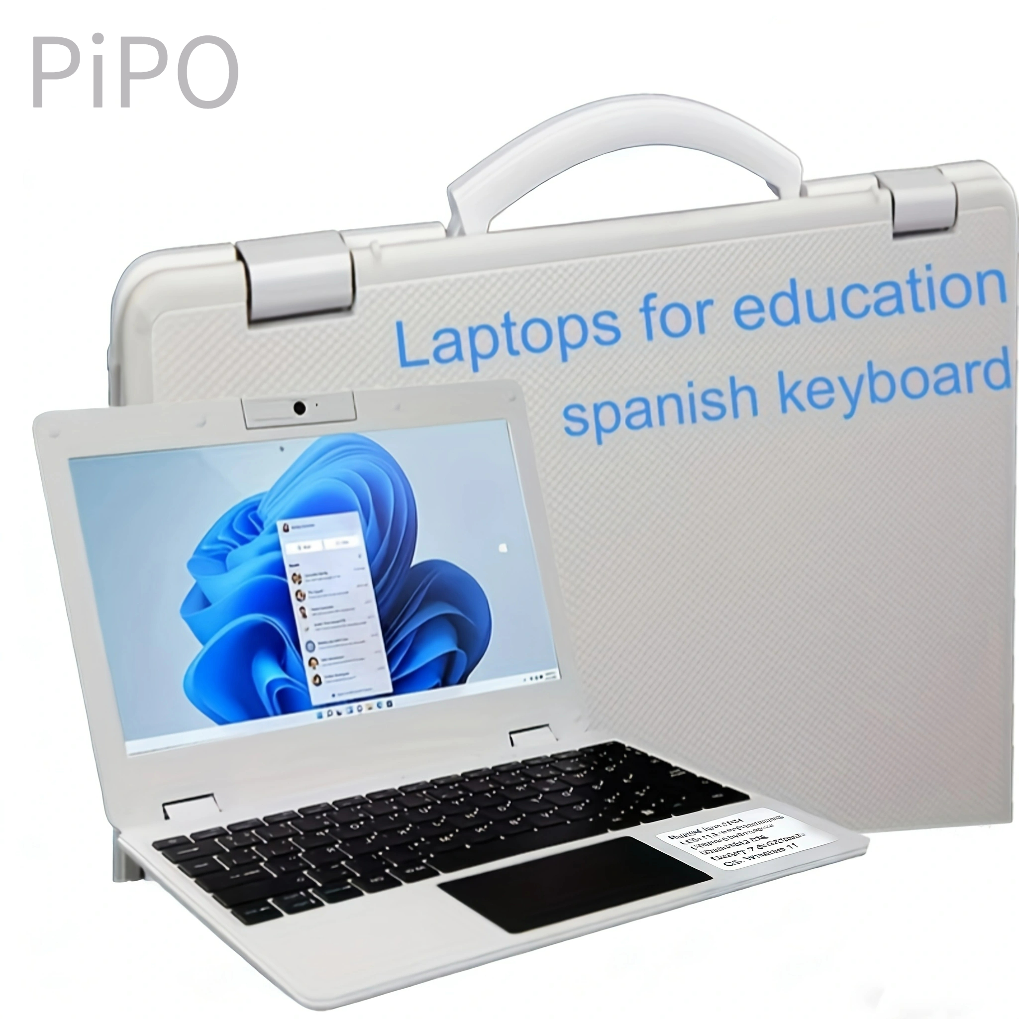 imagen del artículo   11.6 pulgadas portátil con teclado en español, mini laptop para  , cámara abatible y correa de transporte, ideal para aprendizaje y educación