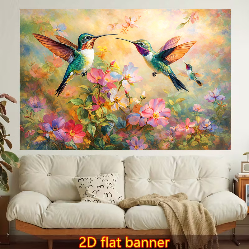 TEMU 2d Flat - 2d Flat - 1pc 2d Flat Printed Wall Tapestry | Vibrant Hummingbirds And , Polyester, Suitable For Living Room, Bedroom, Office, Home