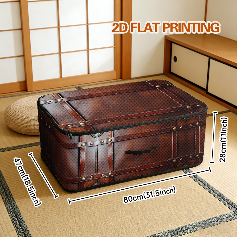 TEMU 1 Boîte de rangement à impression plate 2D | Motif de sangles et de rivets marron, tissu Oxford , fermeture à , polyvalente pour de et le