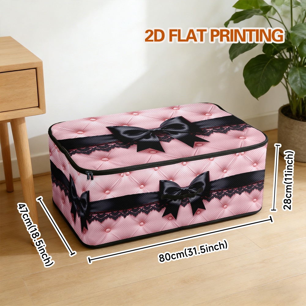 TEMU 1pc Pink Quilted Black Bow Print Storage Box | Car Trunk And Camping Setup Into Tidy Space, Document Bags, And Outdoor Gear Without Clutter,