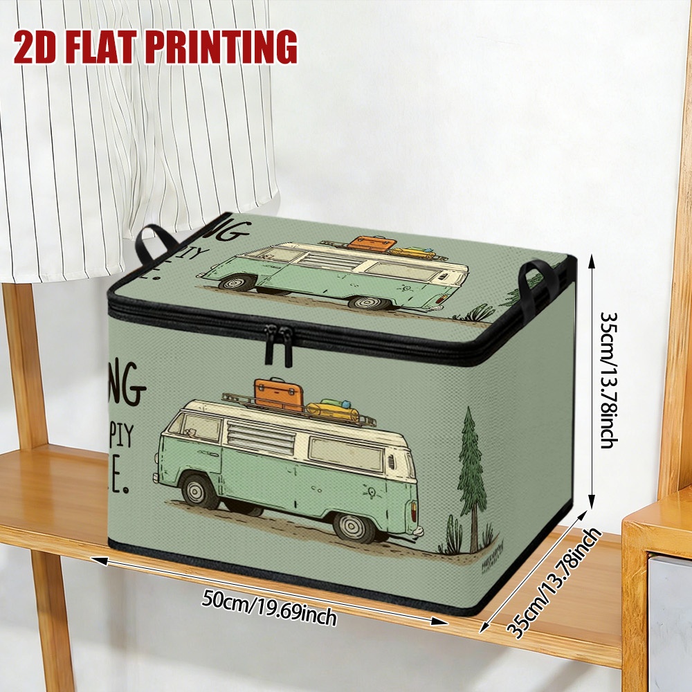 E-shop (2D Flach) . Aufbewahrungsboxen mit Deckel, Campingbus Baum, faltbare Aufbewahrungsbox, robuster Reißverschluss, Steppdecken-Ordnung,