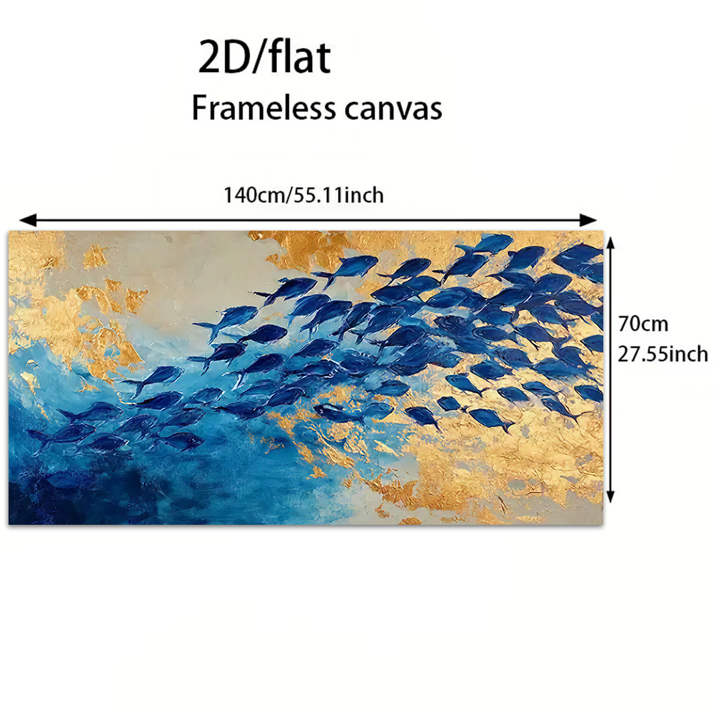 TEMU 2D Piatto, 1 pezzo di "Scuola di Pesci Astratti" Poster su Tela Senza Cornice 2D, " con Texture di Migrazione dei Pesci Profondo" Stampa su Tela