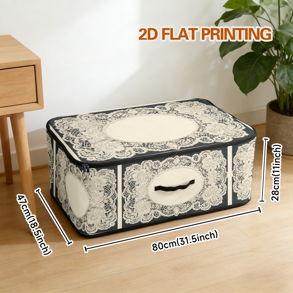 TEMU 1 Boîte de rangement avec couvercle et bordure en dentelle florale | Grand panier de rangement pour vêtements, polyvalent pour fournitures de