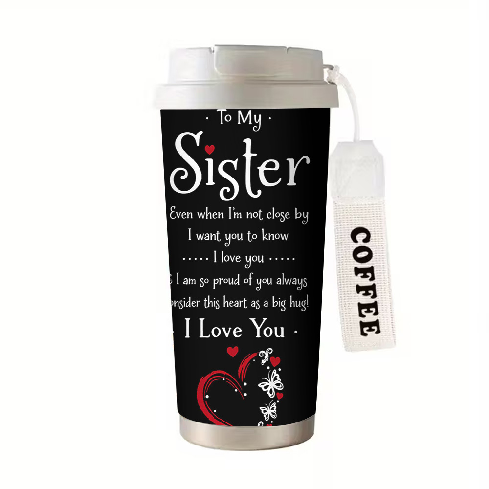 TEMU 1pc 18oz Stainless Steel Coffee Mug, Reusable, "to My Sister" Design, Perfect For Office Use Or Travel - An Ideal Gift For Halloween, Christmas,