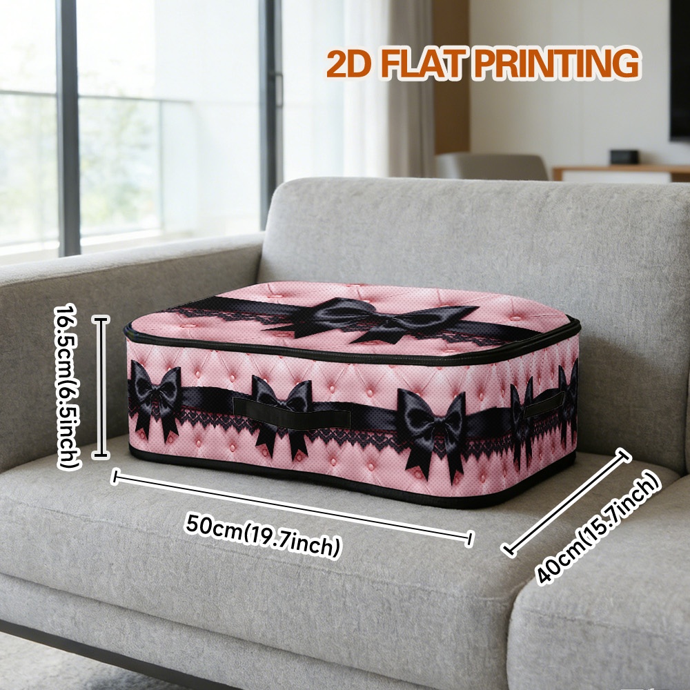 TEMU 1pc Pink Quilted Black Bow Print Storage Box | Car Trunk And Camping Setup Into Tidy Space, Document Bags, And Outdoor Gear Without Clutter,