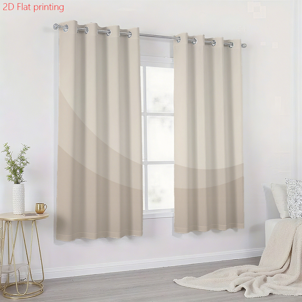 TEMU 2d Flat - 2d Flat - 2pcs 2d Flat Printing Flannel Curtains | Soft Beige Curved Pattern, Semi-sheer, Grommet Top, 180-200 G/mÂ², Machine Washable,