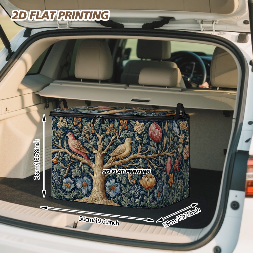 TEMU (2d Flat) 1pc Floral Tree With Birds Lidded Storage Bins, Quick-zip Foldable Organizer, Blanket Storage, Bathroom Tidy, Ideal Present, Closet