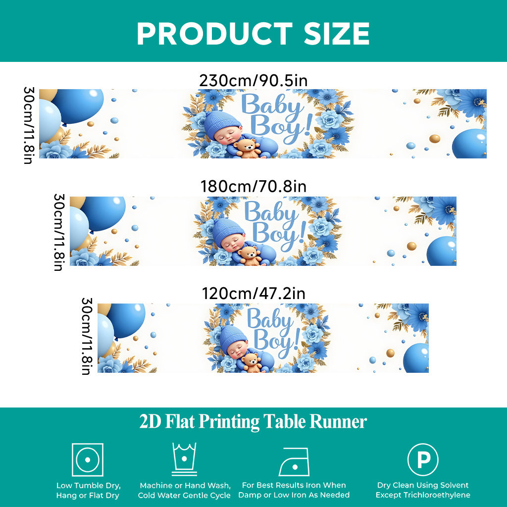 TEMU Tafelloper met 2D platte bedrukking , tafelkleed met blauwe bloemen en ballonnen, rechthoekige tafelloper gemaakt van polyester, perfect voor