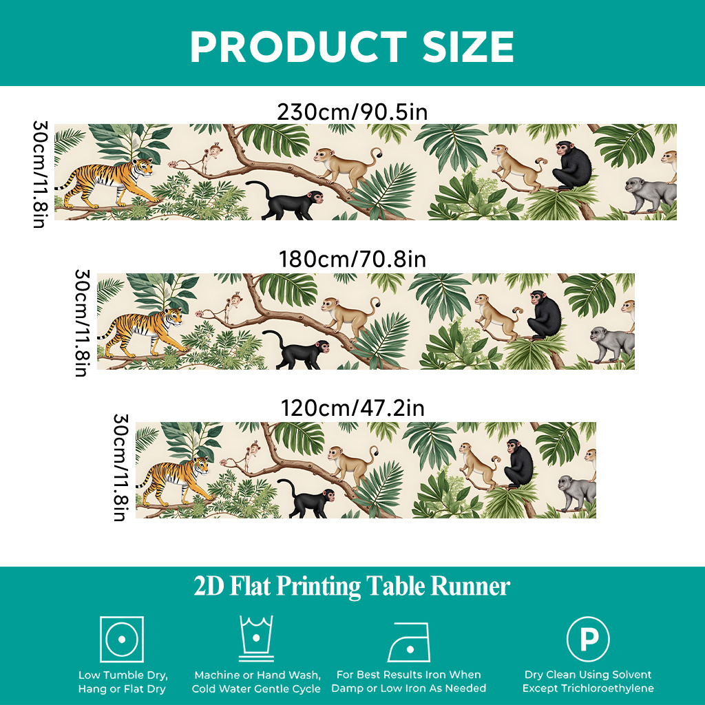 TEMU 1pc 2d Flat Printing Table Runner | Jungle Animals On Tree Table Cover, Rectangular Polyester Table Runner, Perfect For Dining Indoors Or