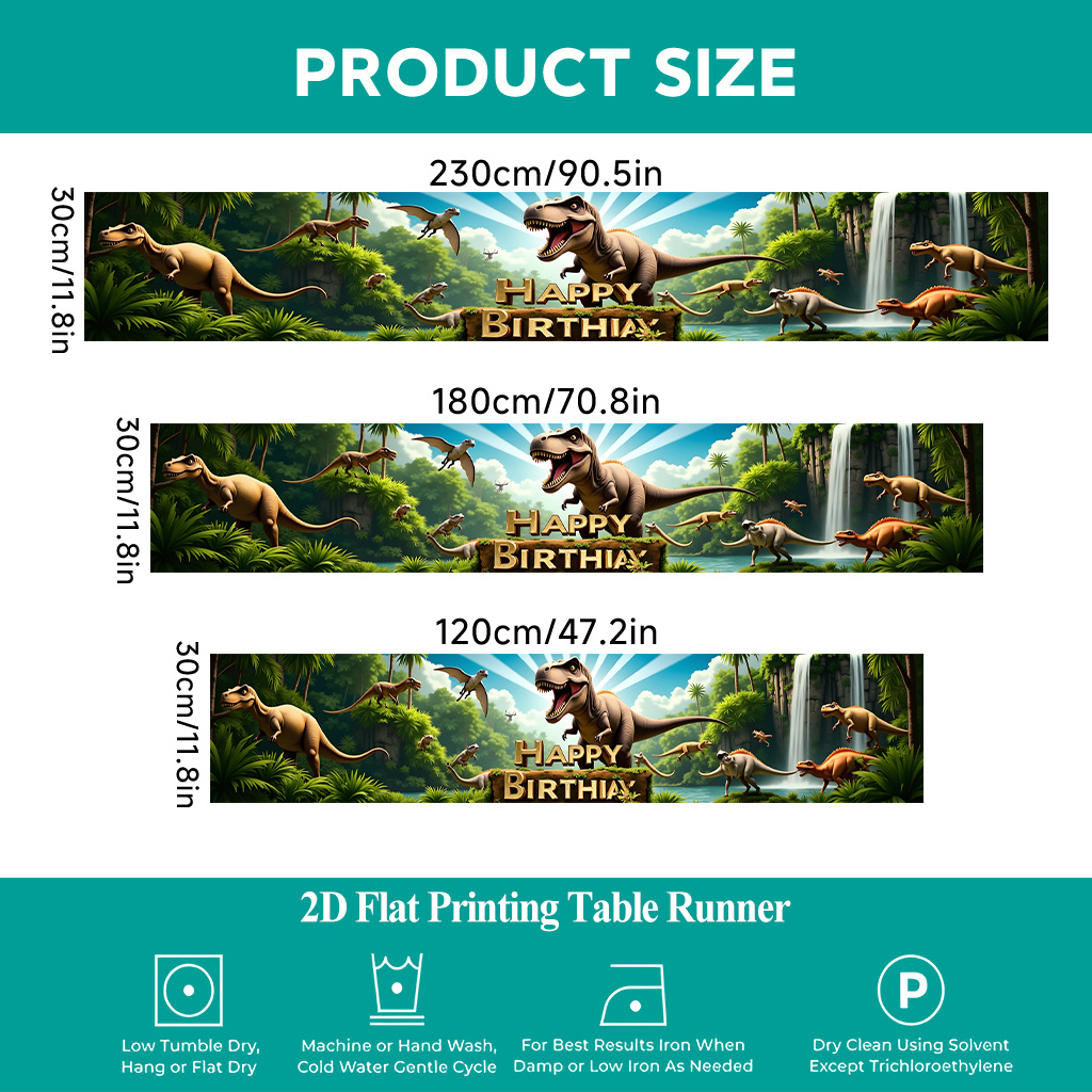 TEMU 2d Flat Printing Table Runner 1pc, Happy Dinosaurs Birthday Table Cover, Rectangular Table Runner From Polyester, Perfect For Dining Indoors Or