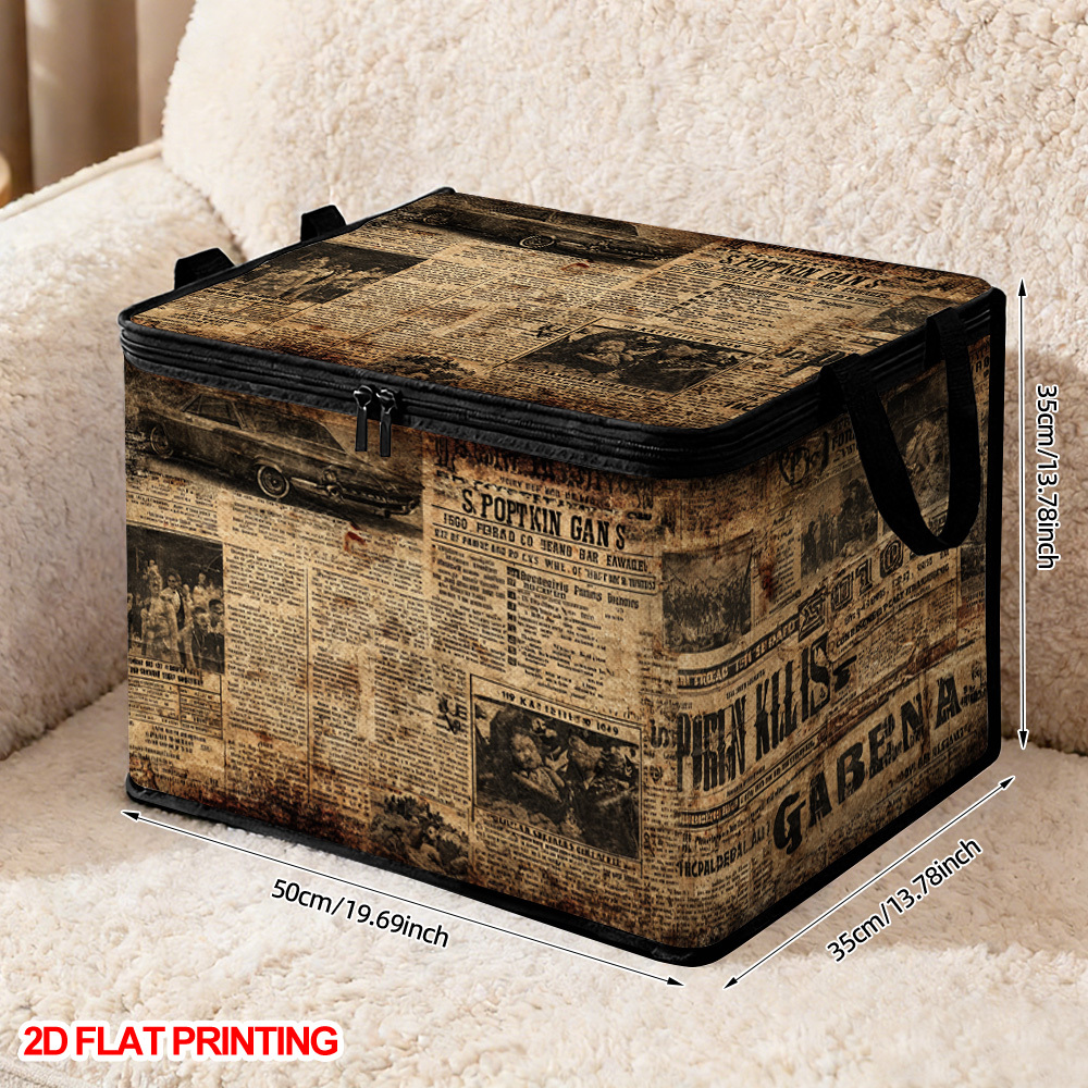 TEMU Scatola portaoggetti 1 pz di grande capacit�, tessuto , motivo collage di vintage, per riporre vestiti e biancheria da letto, per smistamento in