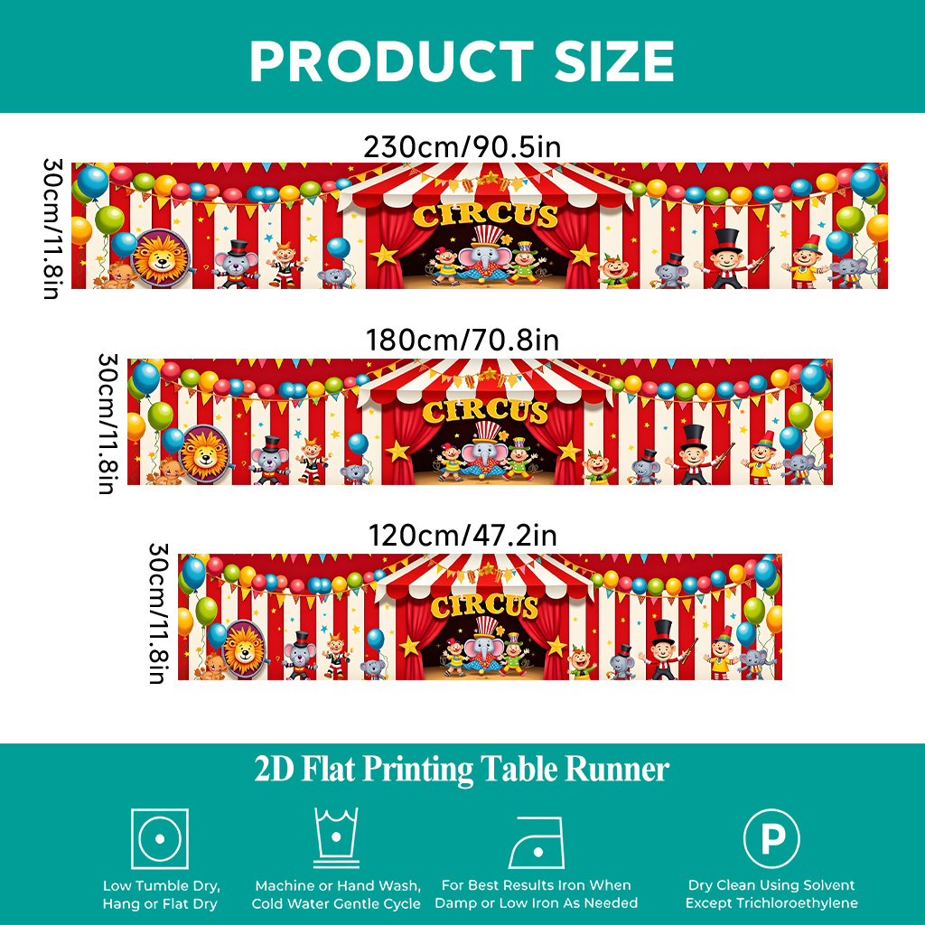 TEMU 1 Chemin de table plat 2D à imprimé | Grande couverture de table pour les festivités du cirque, chemin de table rectangulaire en polyester,