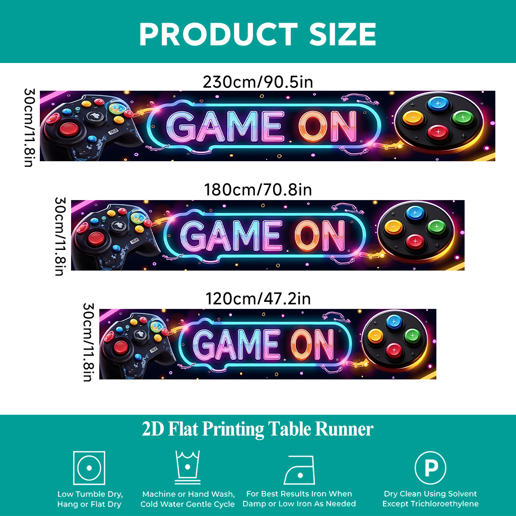 TEMU 1pc 2d Flat Printing Table Runner | Game Controller Neon Lights Table Cover, Rectangular Polyester Table Runner, Perfect For Dining Indoors Or