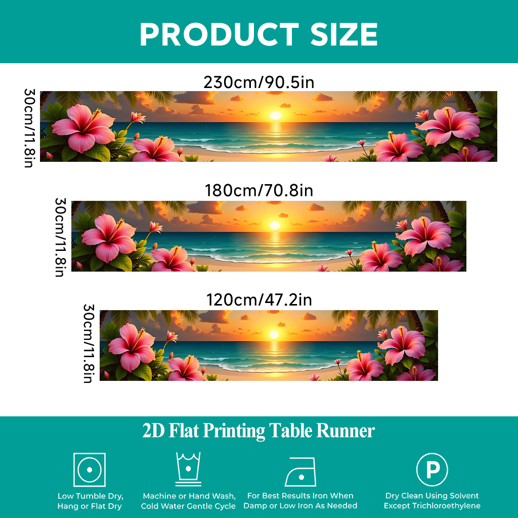 TEMU 1 Chemin de table plat 2D à imprimé | avec fleurs, Nappe rectangulaire en polyester, Idéal pour les repas, les réunions de famille, les fêtes et