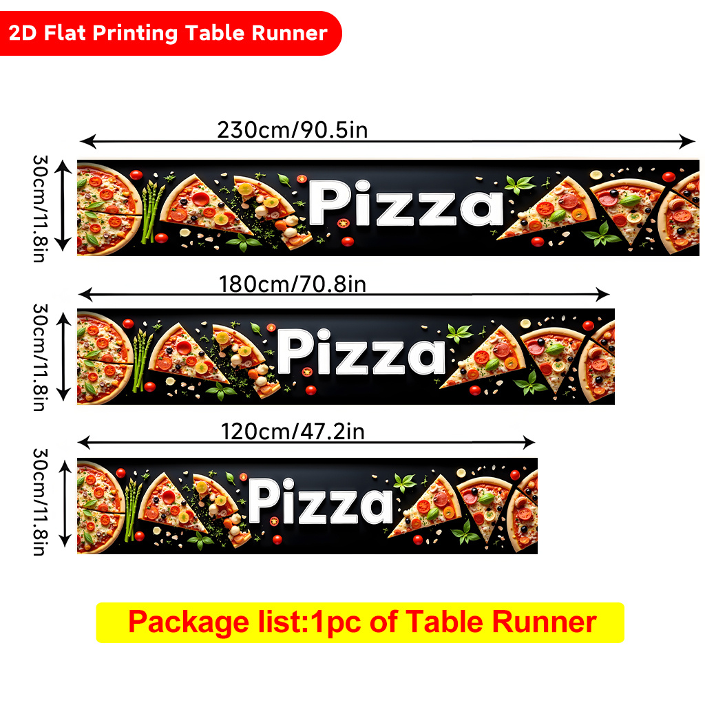 TEMU Tischläufer mit 2D-Flachdruck, ., Polyester-Tischläufer mit Pizza frischem Gemüse, rechteckig, für Esstisch, Couchtisch, Deko für Hauspartys,