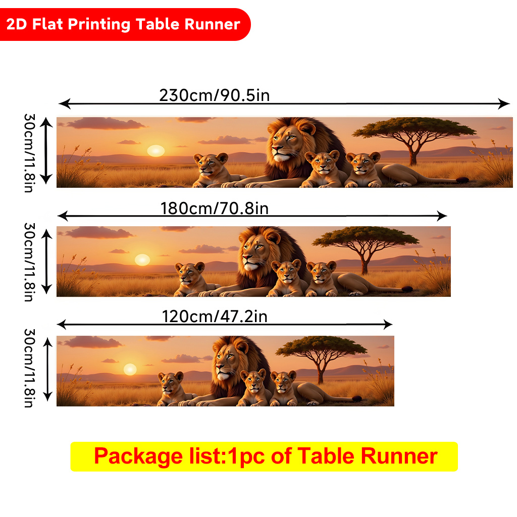TEMU Chemin de table plat 2D à imprimé 1pc, Lion de famille reposant dans la savane, chemin de table rectangulaire en polyester, pour table à manger,