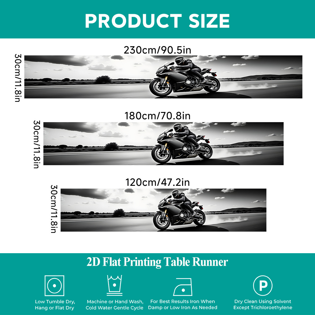 TEMU Chemin de table plat 2D à imprimé 1pc, Couvre-table rectangulaire de moto rapide, Chemin de table en polyester, 70-80 g/㎡, Idéal pour les repas