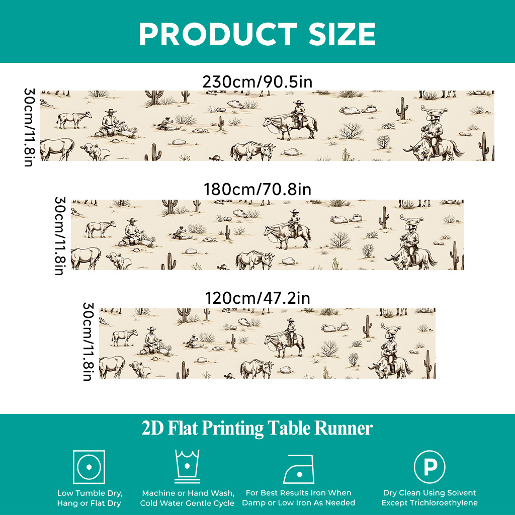 TEMU 1pc Western Desert Table Runner With & Horse - Rectangular Polyester Table Cover Suitable For /outdoor Dining, Rustic Theme Decor For Parties,